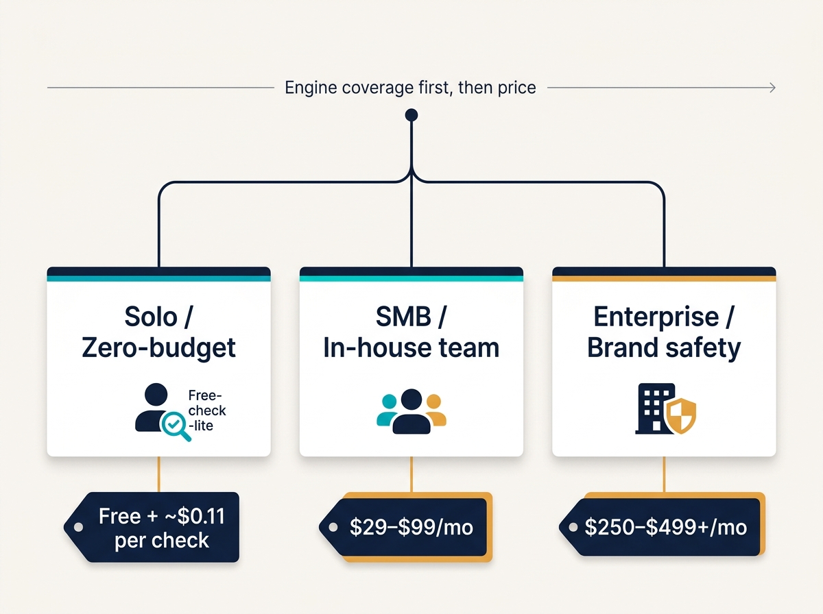 Diagram of three buyer segments for tracking citations in Perplexity and ChatGPT search by budget tier