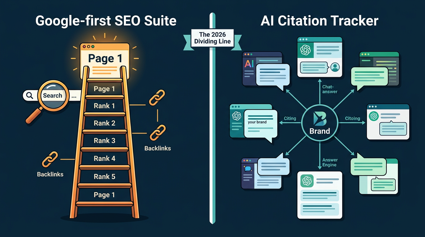 Comparison of Google-first vs AI citation tracking agency SEO tools for 2026