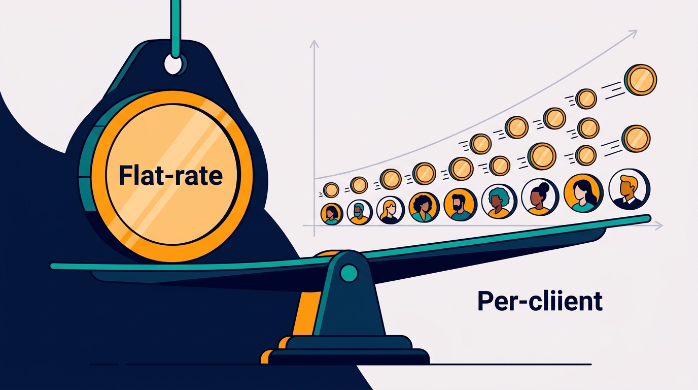 Flat-rate vs per-client pricing concept for agency SEO tools cost comparison