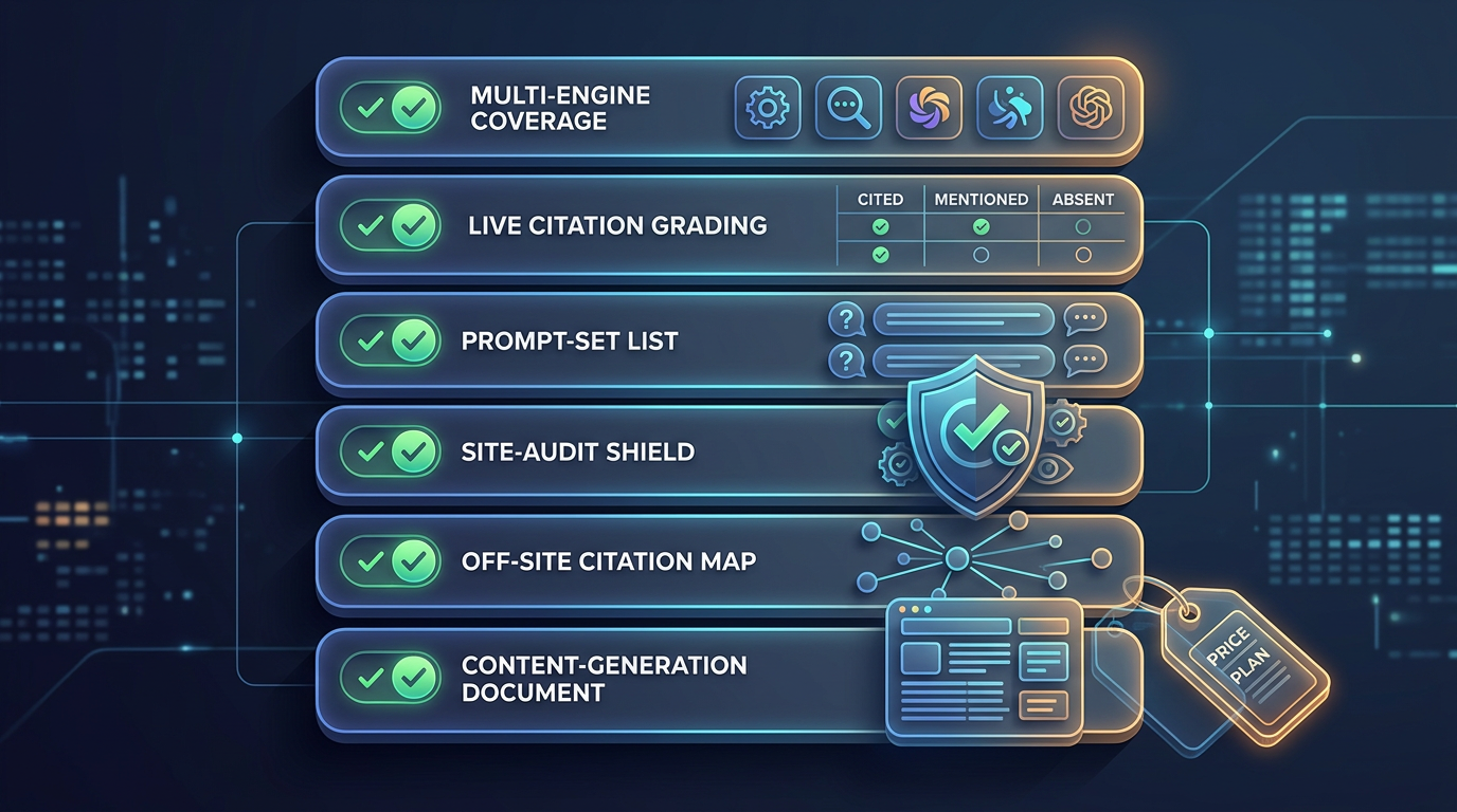 Feature checklist for evaluating AI brand visibility tools including multi-engine coverage